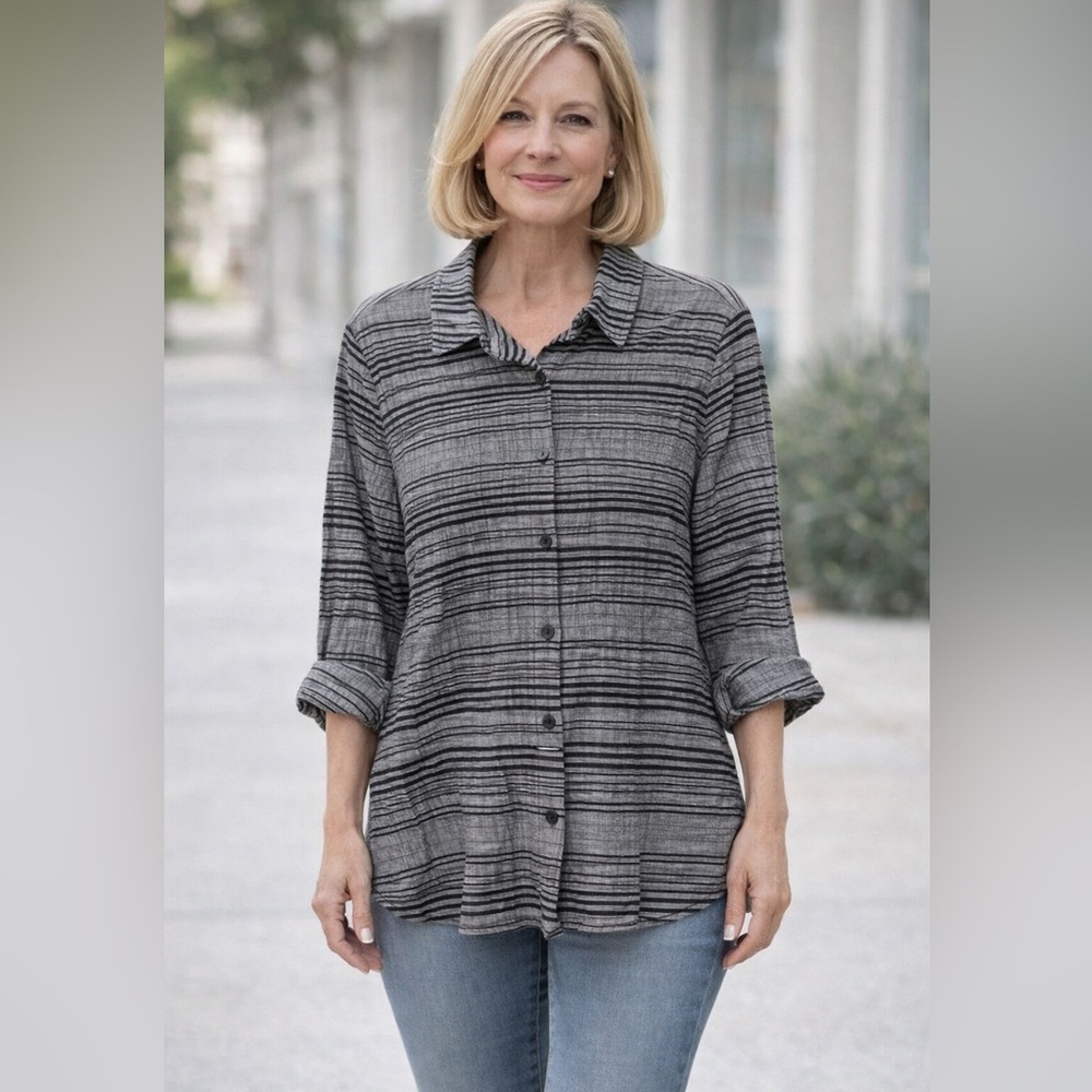 Habitat Striped Button Down Shirt | Lightweight Linen-Blend | Size S